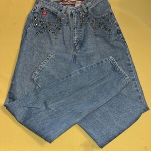 Vtg 80s 90s No Excuses Femme Fatale Tapered Jeans Womens 9/10 Zip Studded Pocket